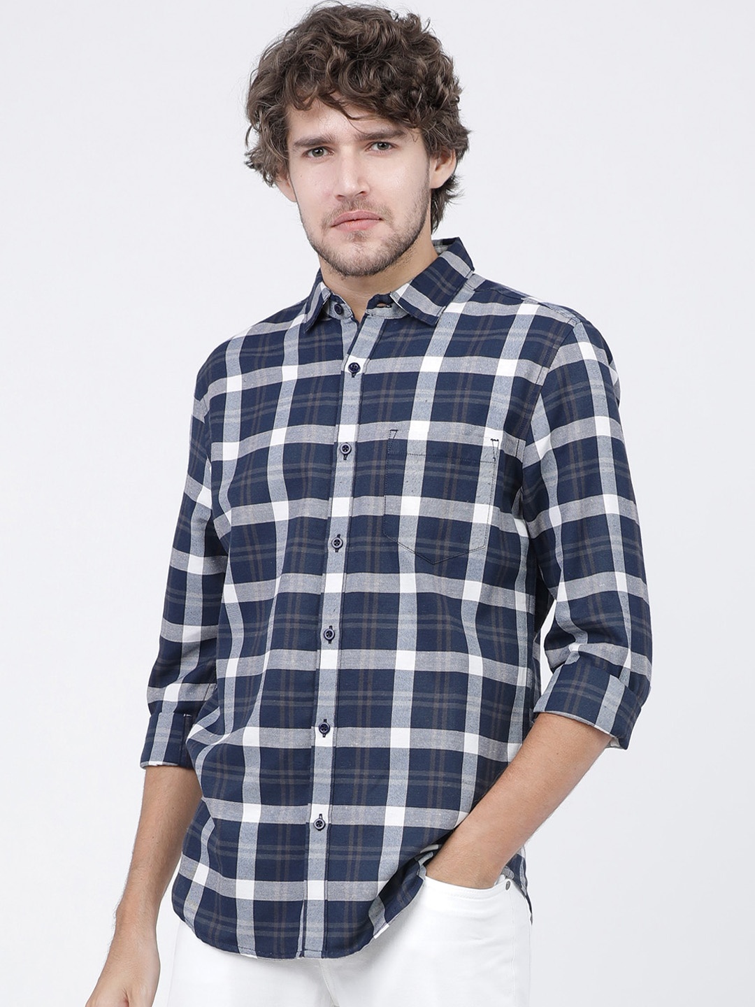 

KETCH Men Slim Fit Checked Casual Shirt, Navy blue