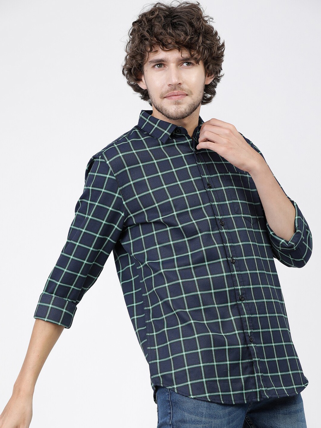 

KETCH Slim Fit Tartan Checks Casual Shirt, Green