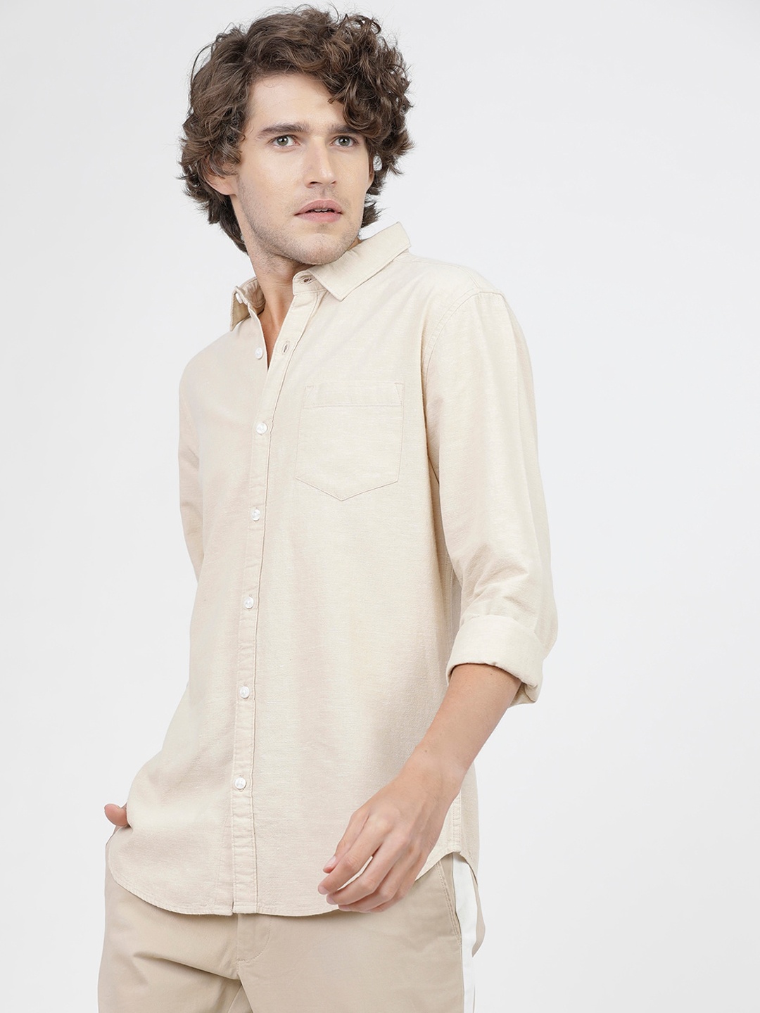 

KETCH Slim Fit Cotton Linen Casual Shirt, Beige