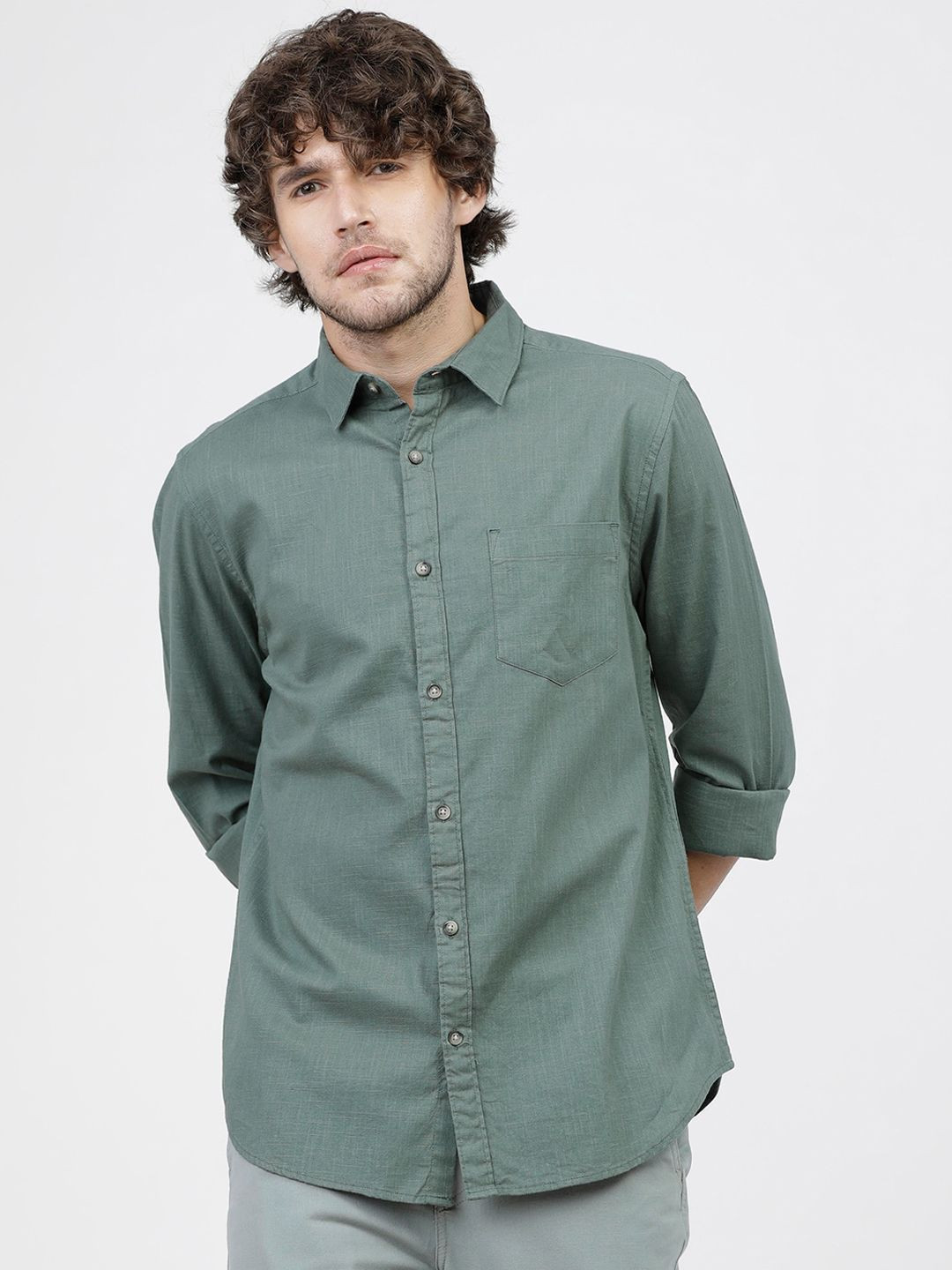

KETCH Slim Fit Cotton Casual Shirt, Green