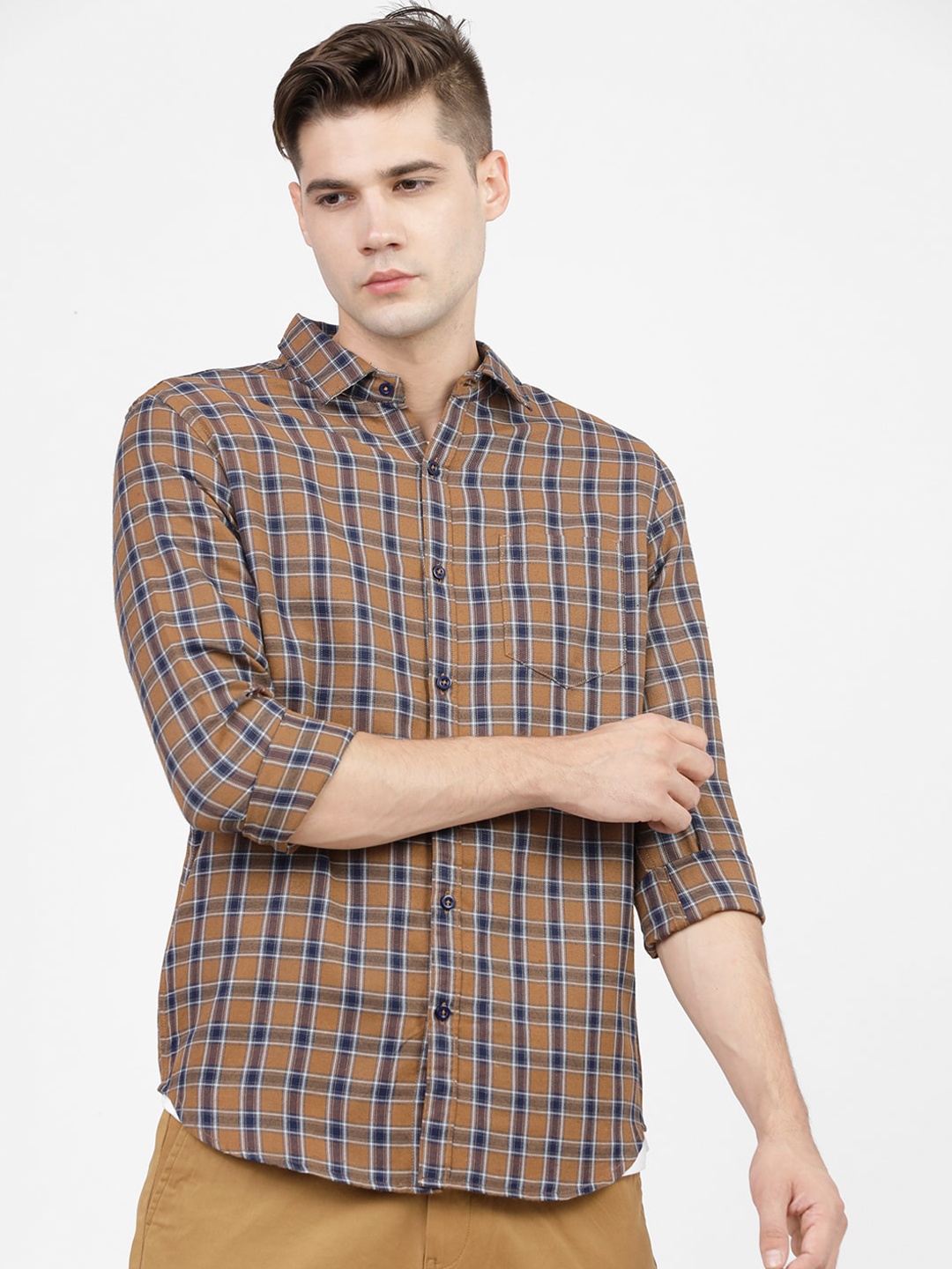 

KETCH Slim Fit Tartan Checks Casual Shirt, Beige