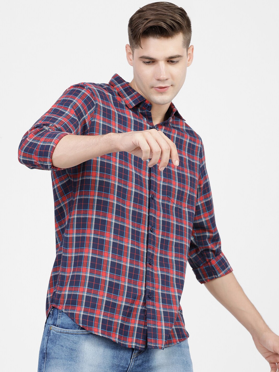 

KETCH Slim Fit Tartan Checked Casual Shirt, Navy blue