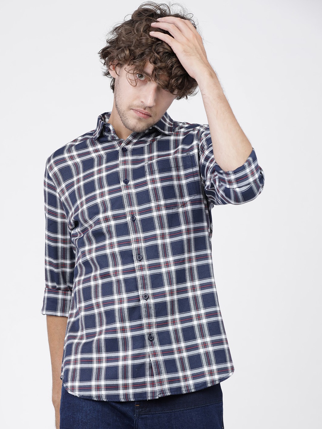 

KETCH Men Slim Fit Tartan Checked Casual Shirt, Navy blue
