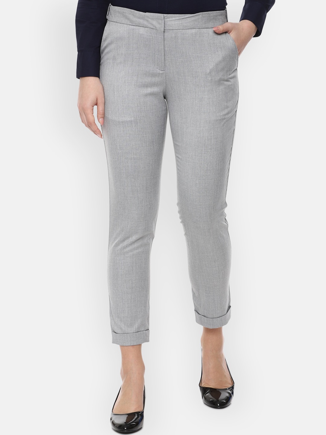 

Van Heusen Woman Women Grey Solid Formal Trousers