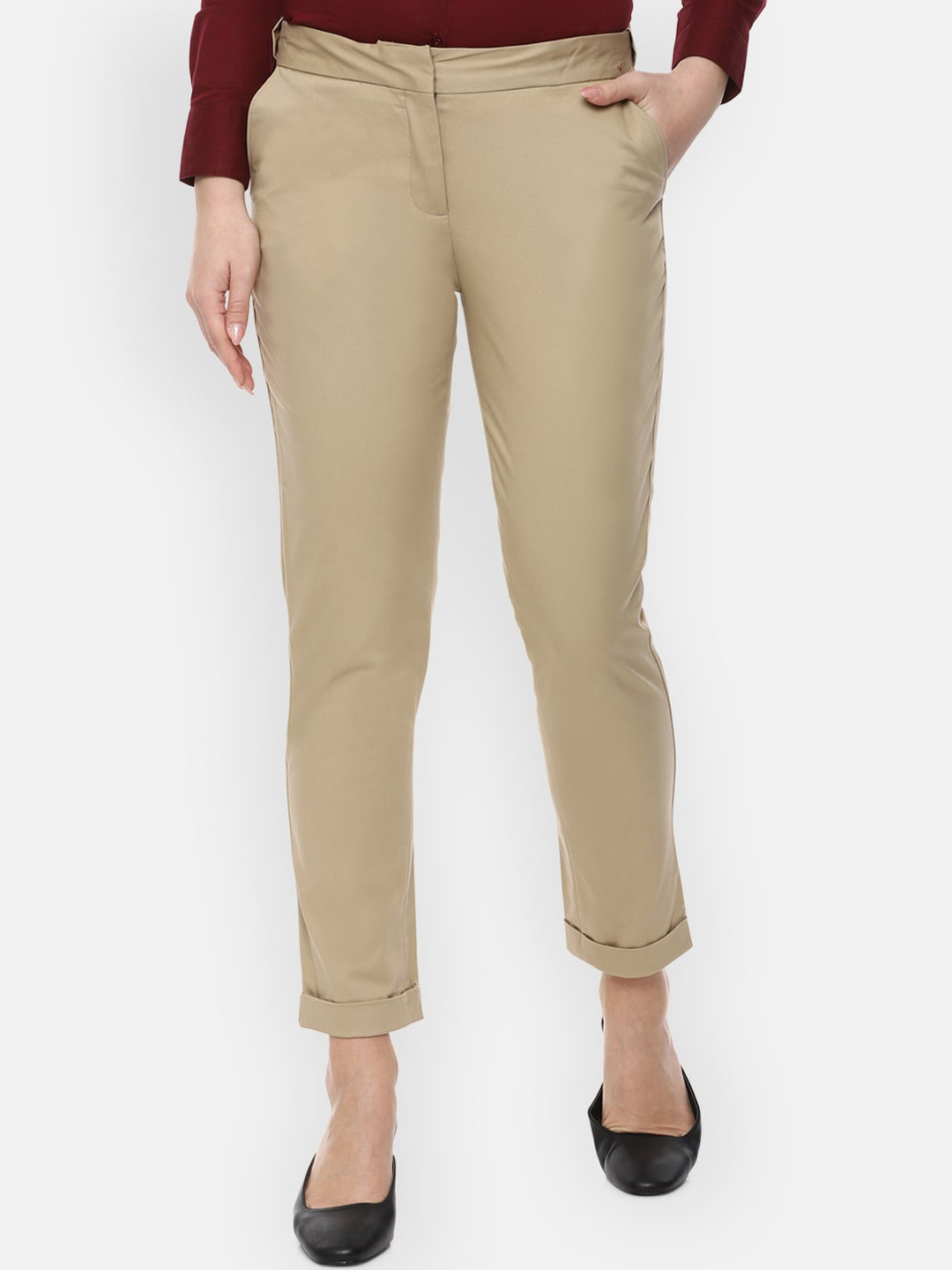 

Van Heusen Woman Khaki Solid Regular Fit Trousers