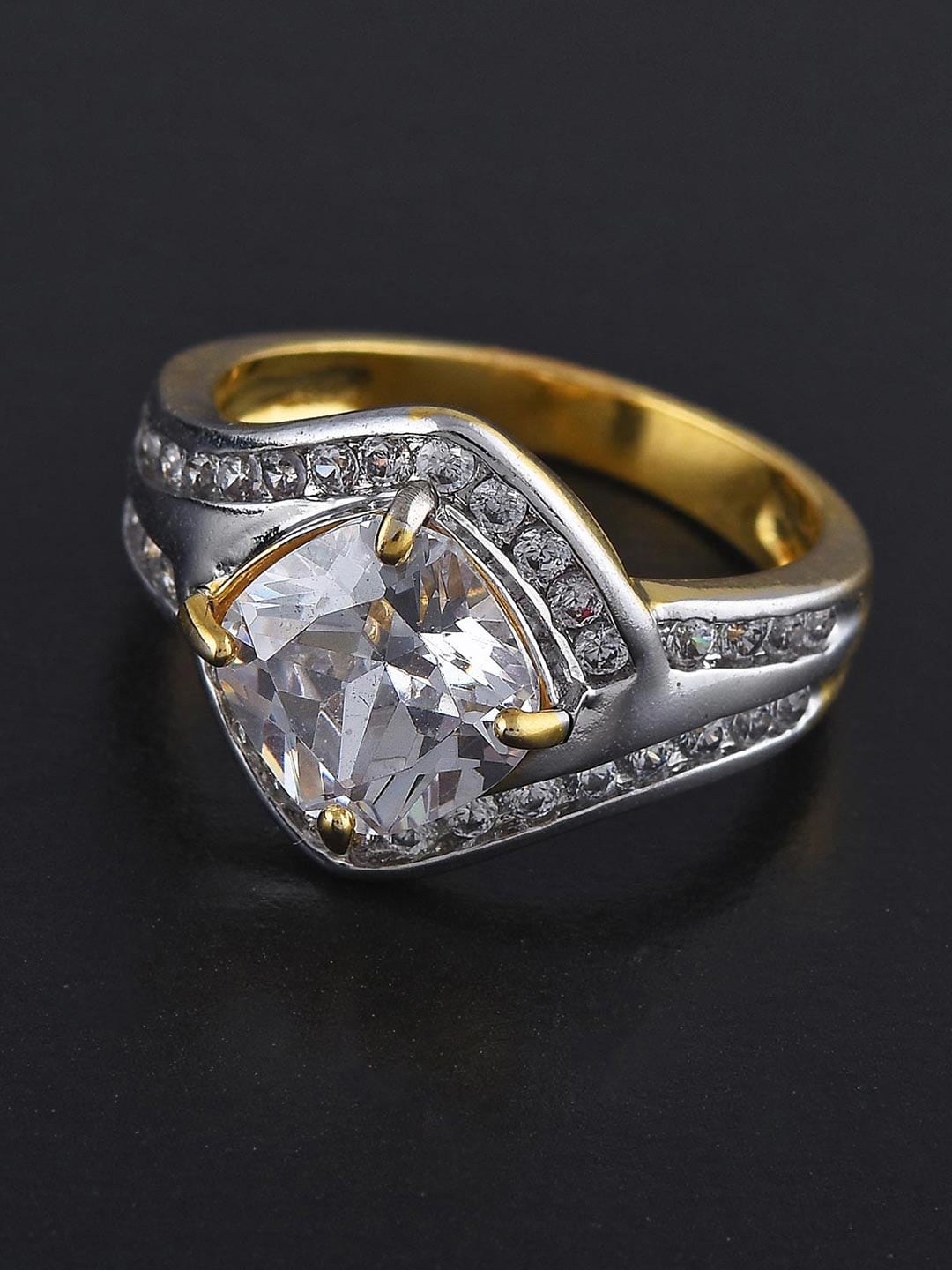 

Tistabene Gold-Toned & White Stone-Studded Bold Solitaire Ring