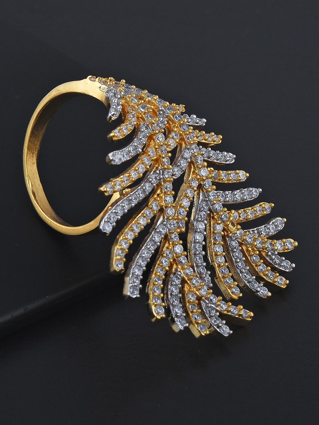 

Tistabene Gold-Toned & White Stone-Studded Cocktail Finger Ring