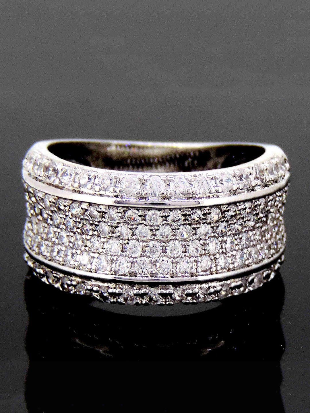 

Tistabene Silver-Toned & White Diamond Studded Band Finger Ring