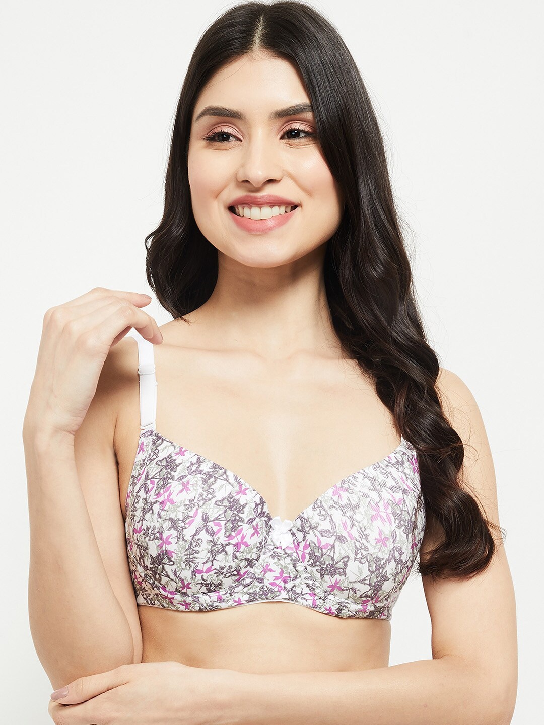 

max White & Purple Floral T-shirt Bra Lightly Padded