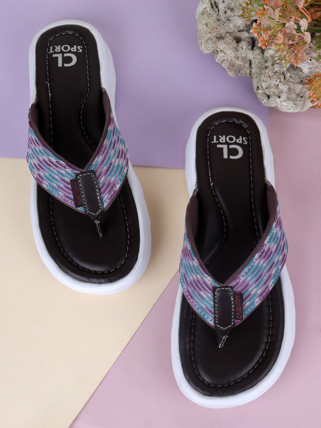 

Carlton London sports Women Purple & Green Printed Thong Flip-Flops