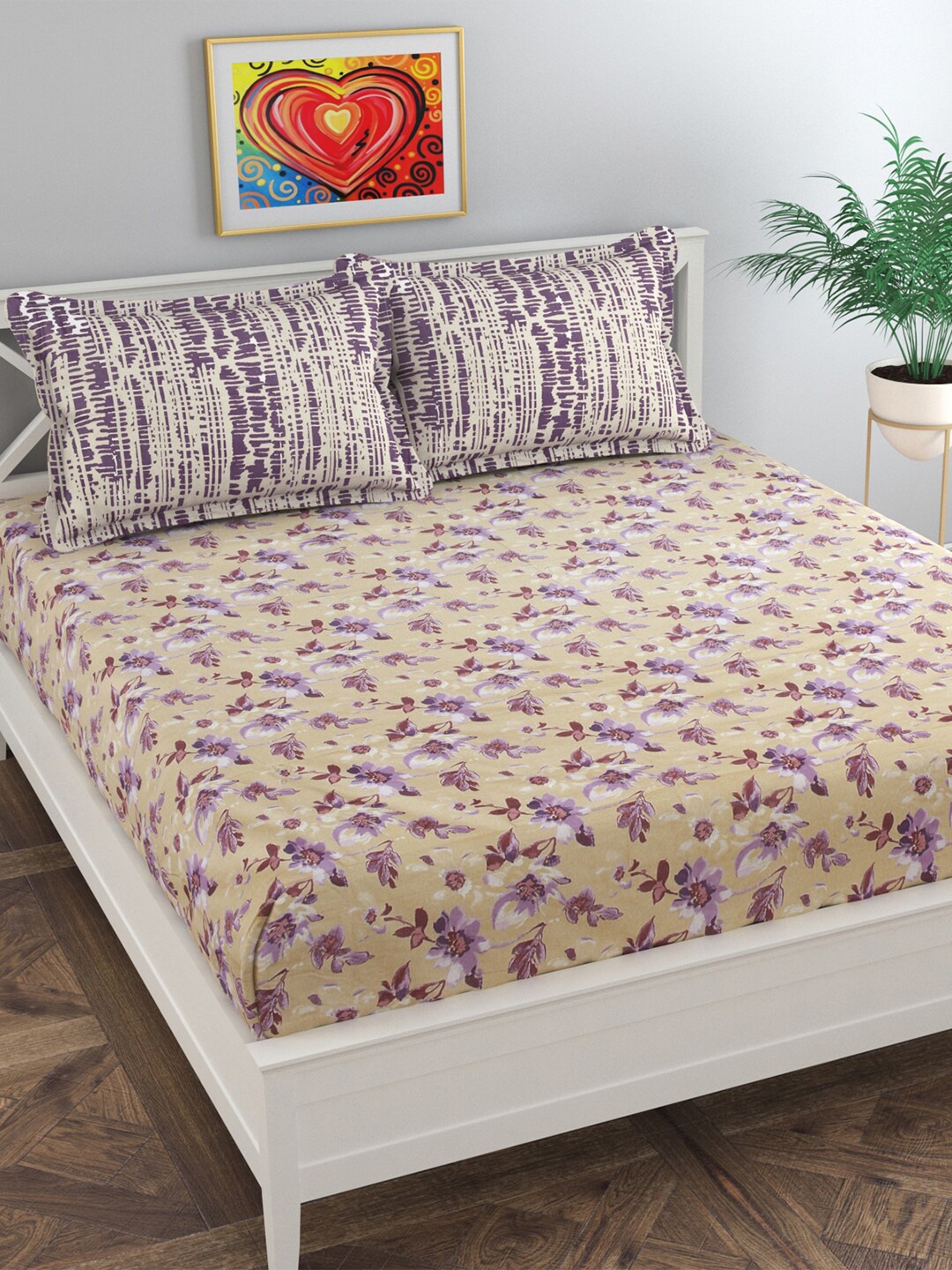 

Florida 180 TC Purple Printed Double Bed Cotton Bedsheet with 2 Pillow Covers