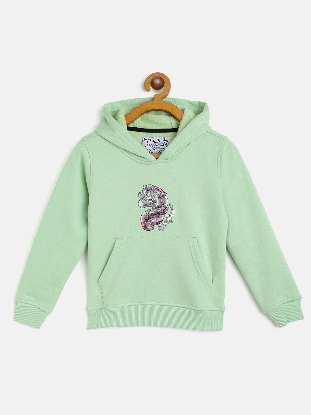 

Peppermint Girls Green Sequinned Hooded Sweatshirt