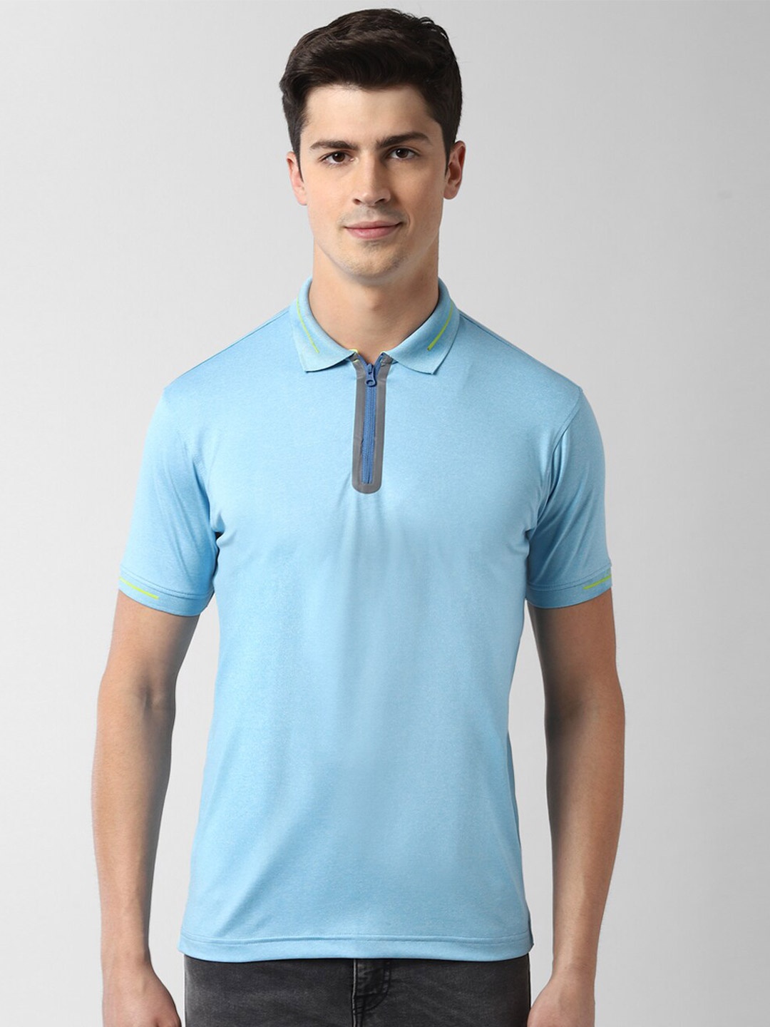 

Peter England Casuals Men Blue Solid Polo Collar T-shirt