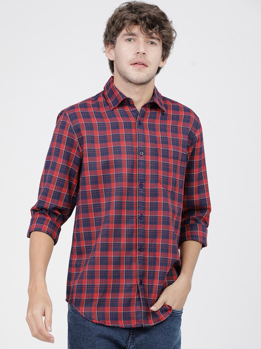 

KETCH Men Slim Fit Tartan Checked Casual Shirt, Navy blue