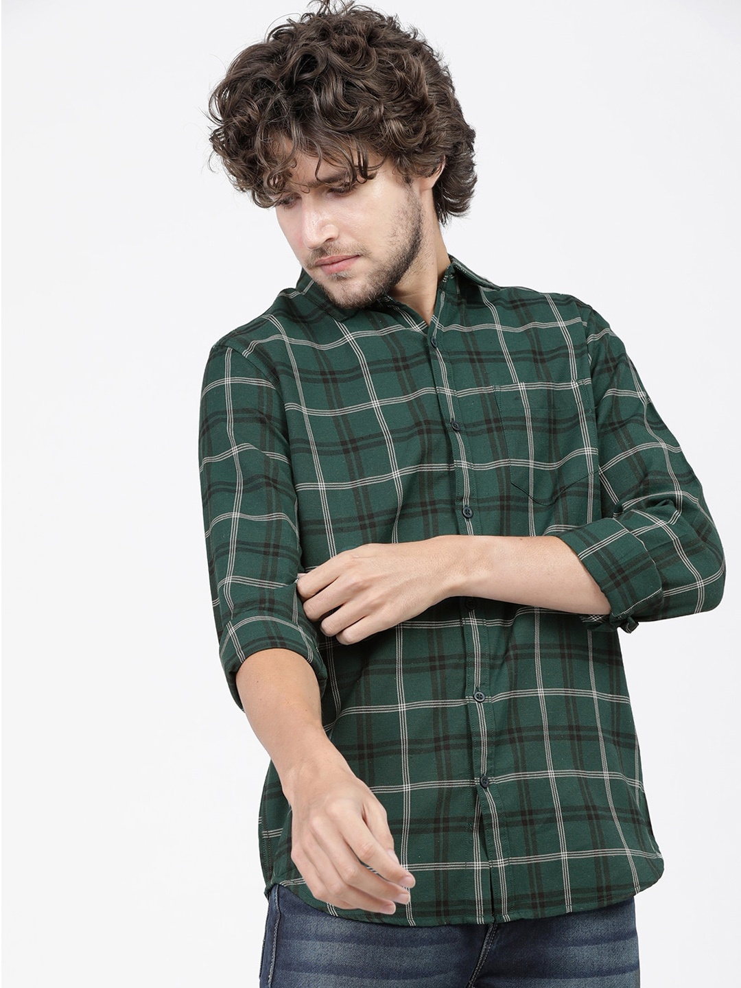 

KETCH Men Slim Fit Tartan Checked Casual Shirt, Green