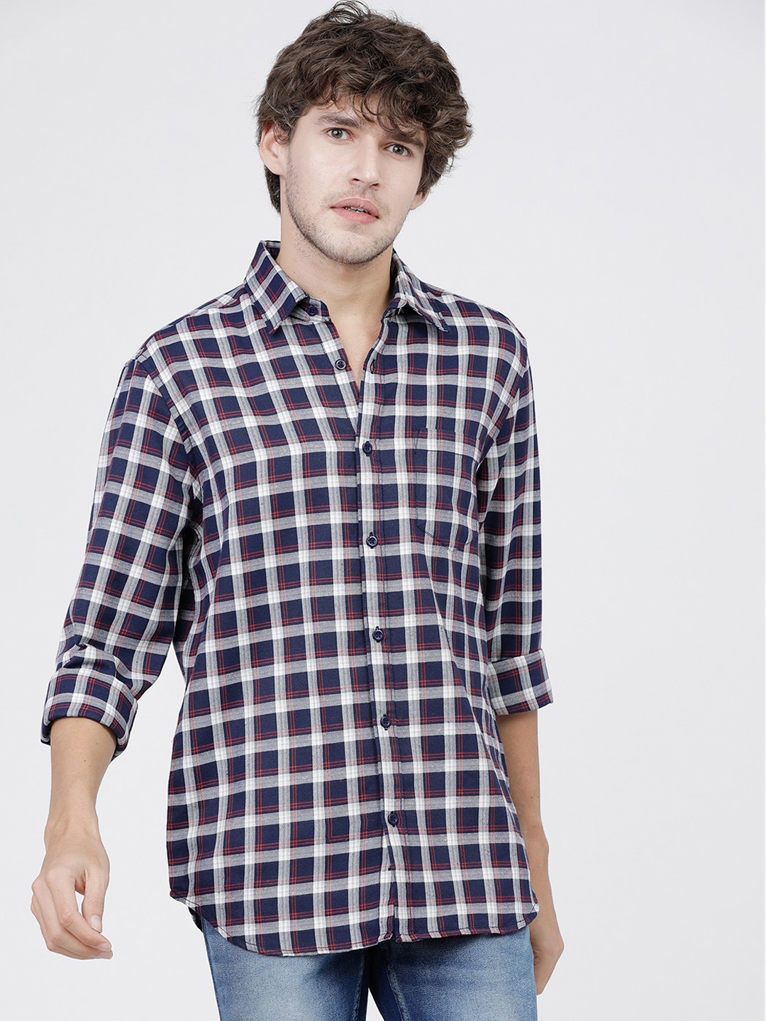 

KETCH Men Slim Fit Tartan Checked Casual Shirt, Navy blue