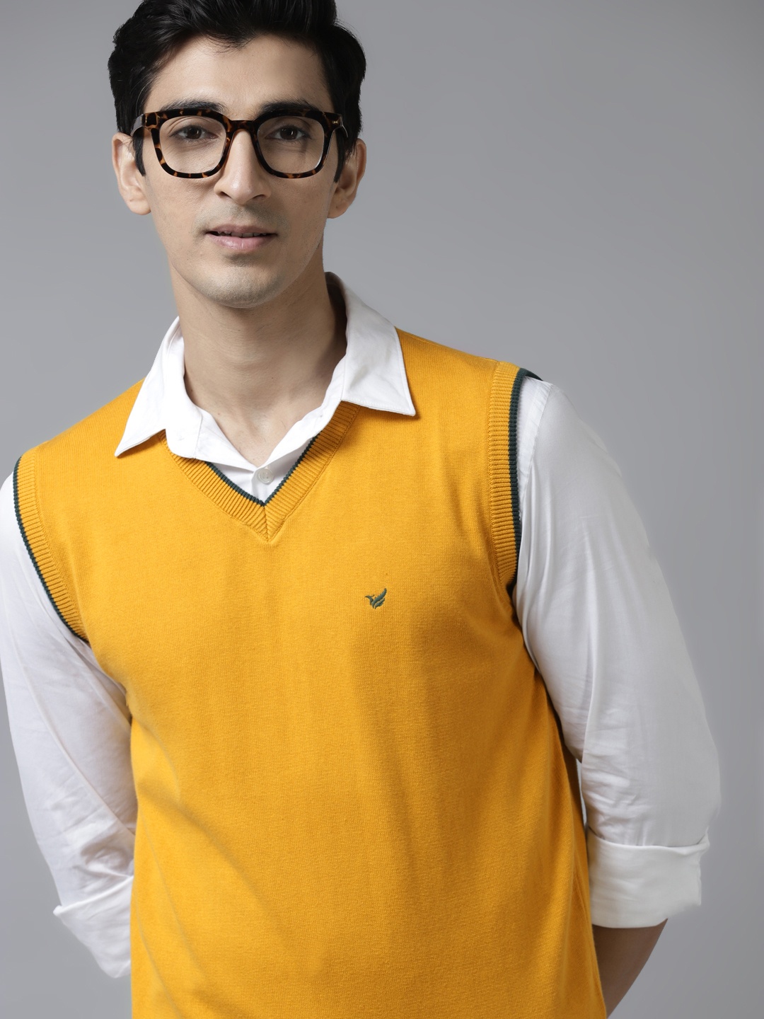 

Blackberrys Men Mustard Yellow Pure Cotton Solid Sweater Vest