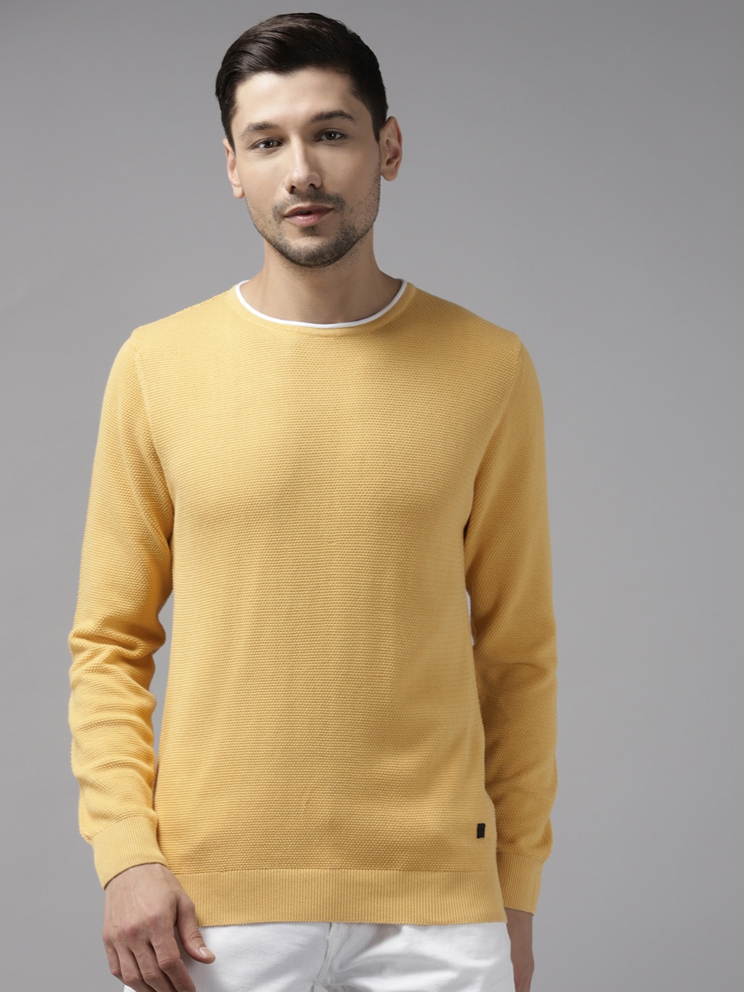 

Blackberrys Men Self Design Yellow Pullover