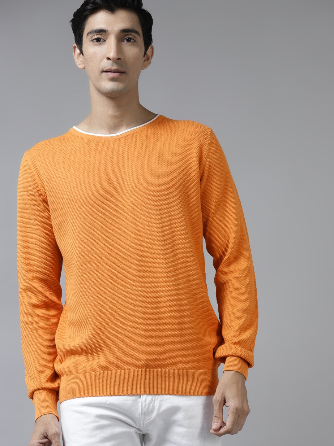 

Blackberrys Men Orange Pure Cotton Textured Pullover