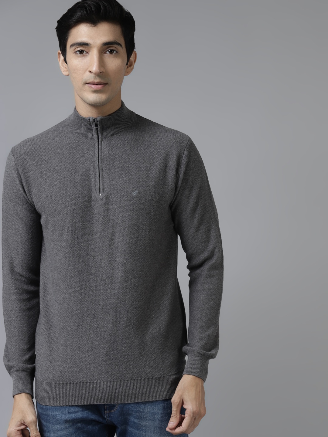 

Blackberrys Men Charcoal Grey Pure Cotton Pullover