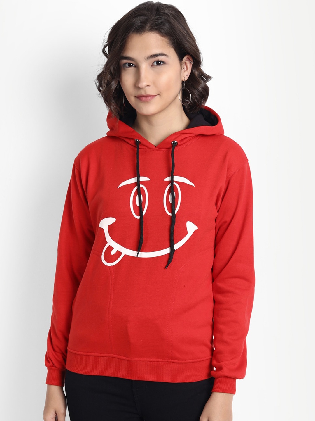 

BROADSTAR Women Red Printed Hooded Sweatshirt