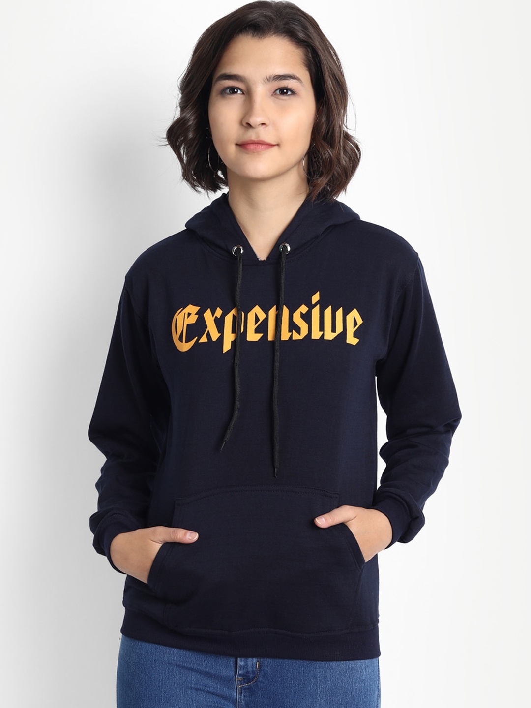 

BROADSTAR Women Navy Blue Printed Hooded Sweatshirt