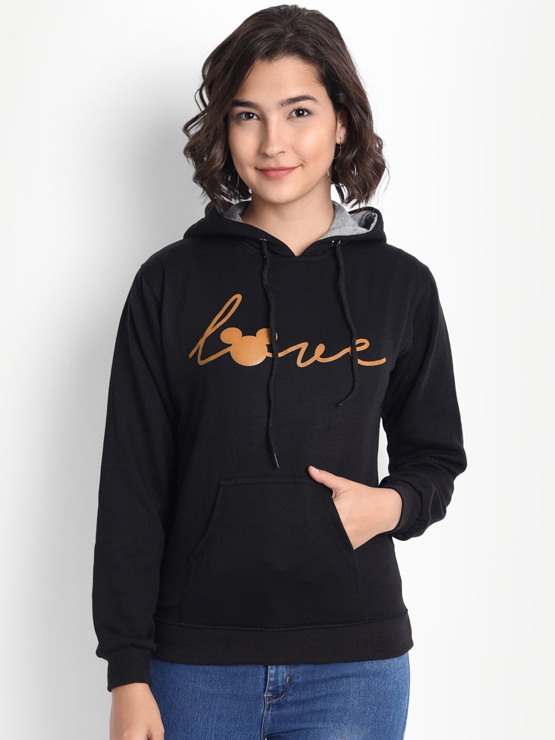 

BROADSTAR Women Black Hooded Sweatshirt
