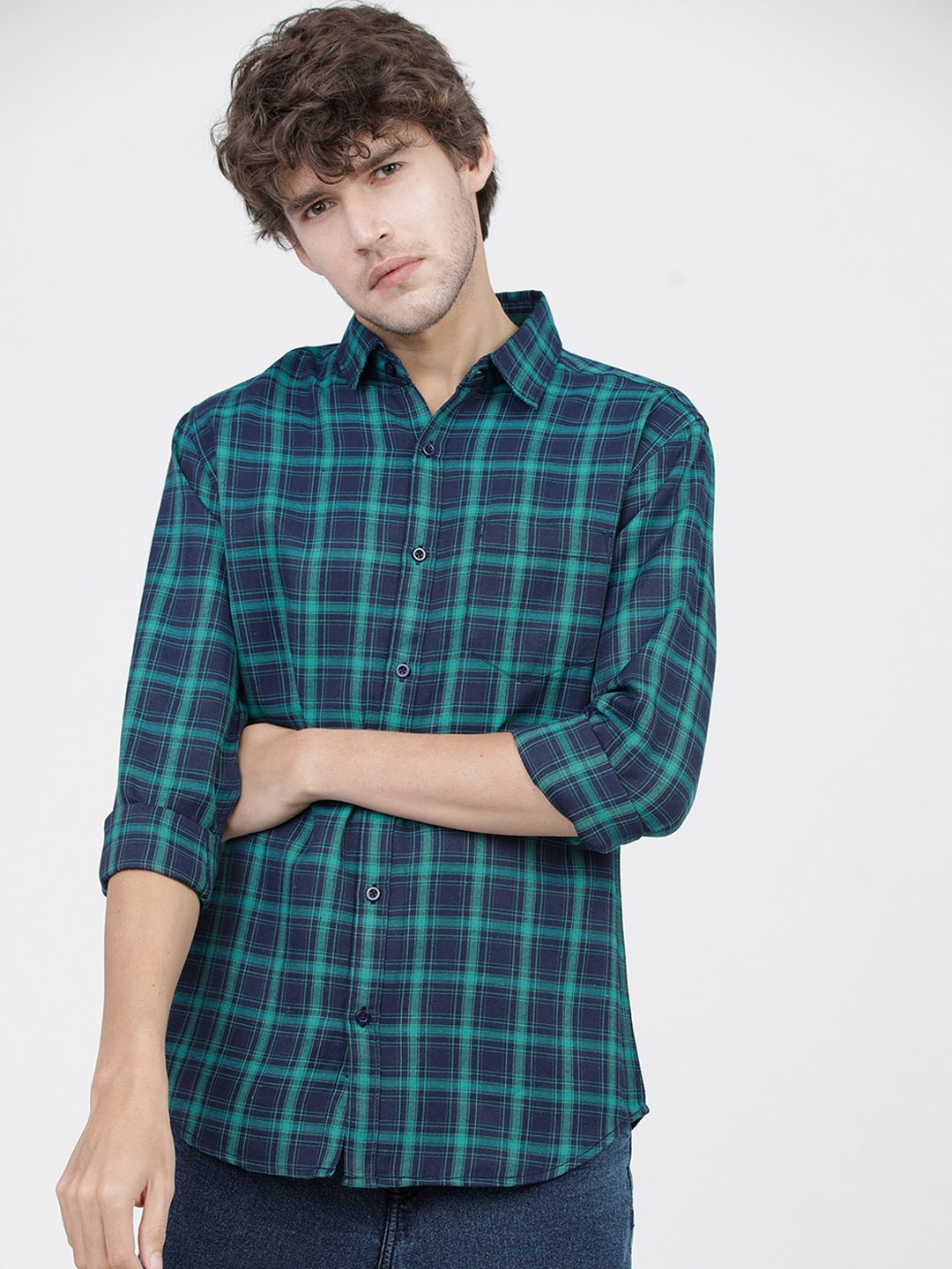 

KETCH Men Slim Fit Tartan Checks Casual Shirt, Navy blue