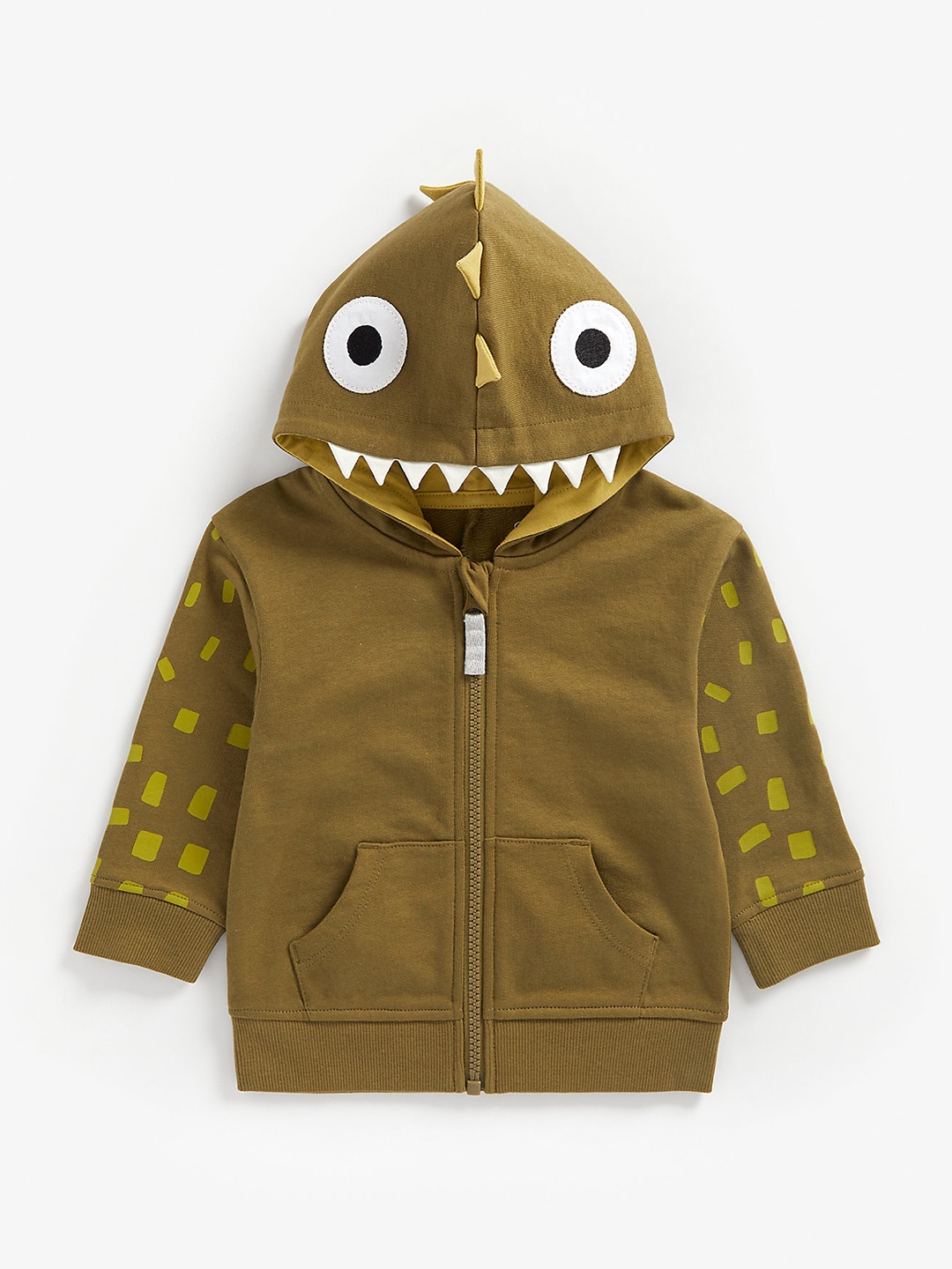 

mothercare Boys Khaki Brown 3D Dino Spikes Pure Cotton Hooded Sweatshirt