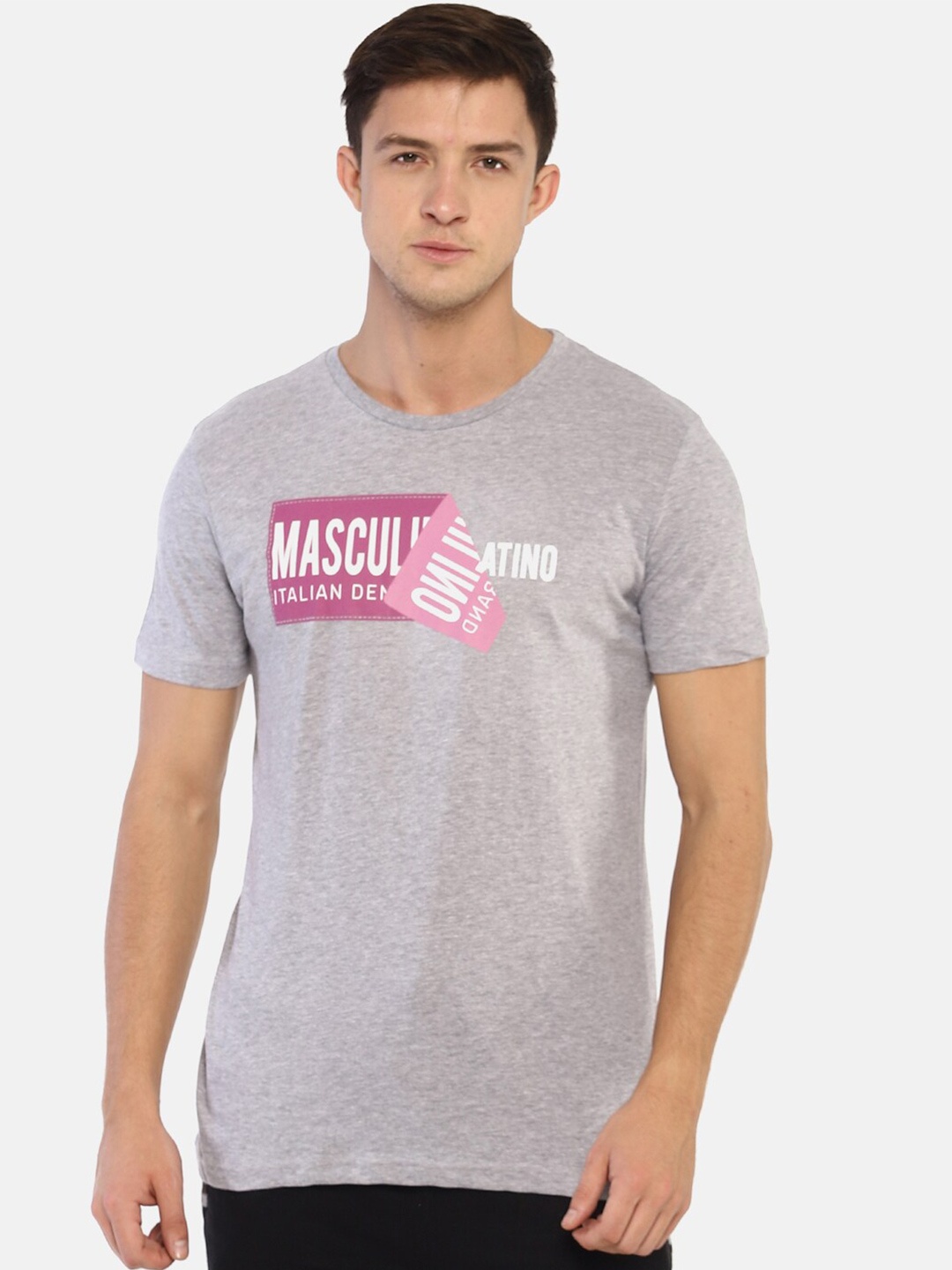 Masculino Latino Men Grey Typography Printed T-shirt