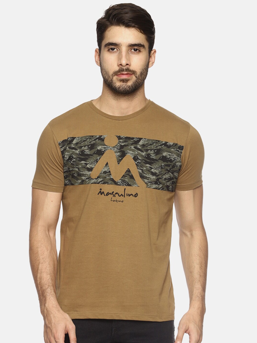 

Masculino Latino Men Khaki Printed T-shirt