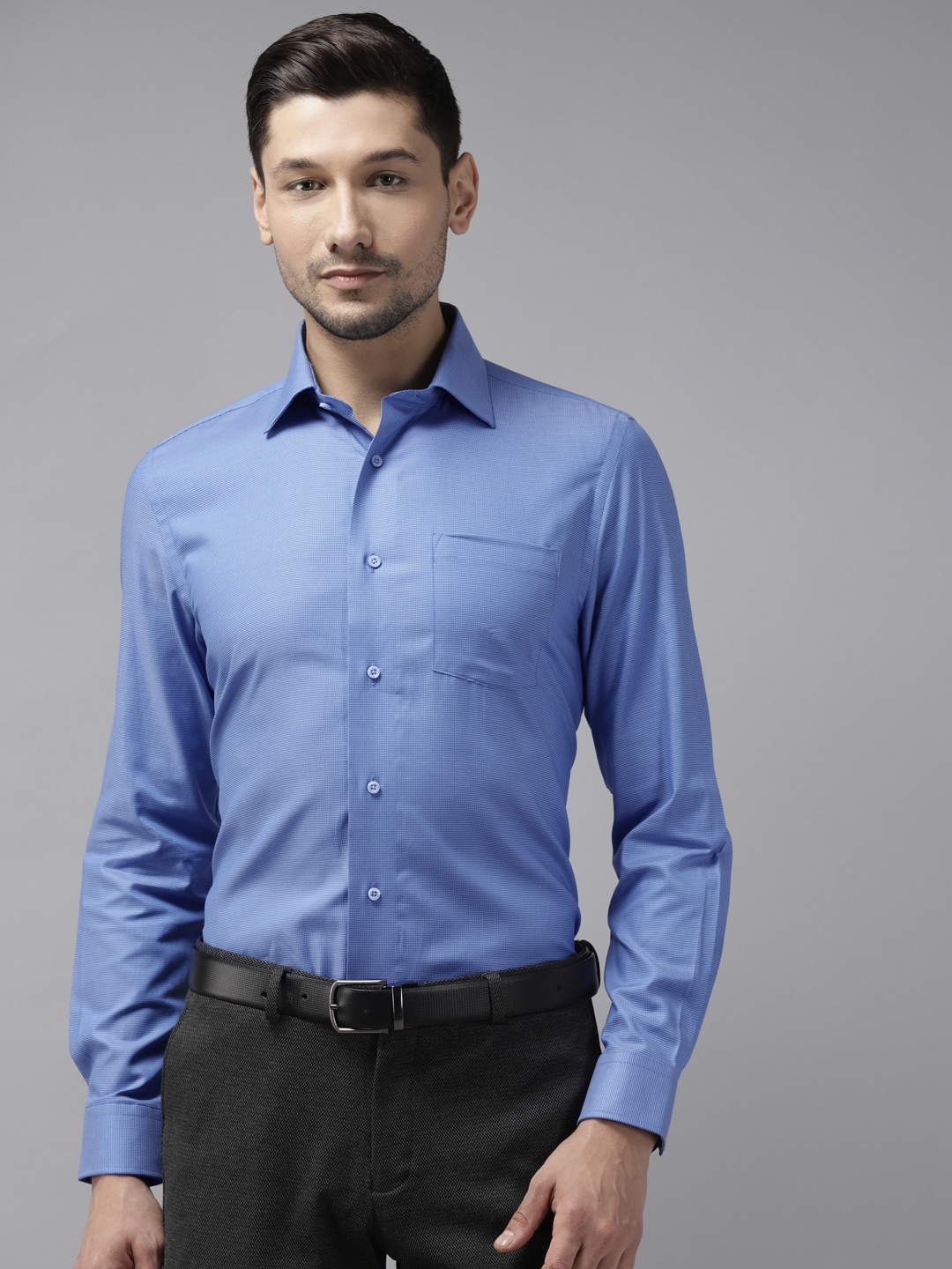 

Blackberrys Men Blue Cotton Micro Self-Design India Slim Fit Formal Shirt