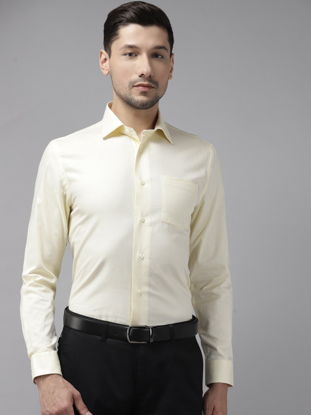 

Blackberrys Men Yellow Pure Cotton India Slim Fit Opaque Formal Shirt