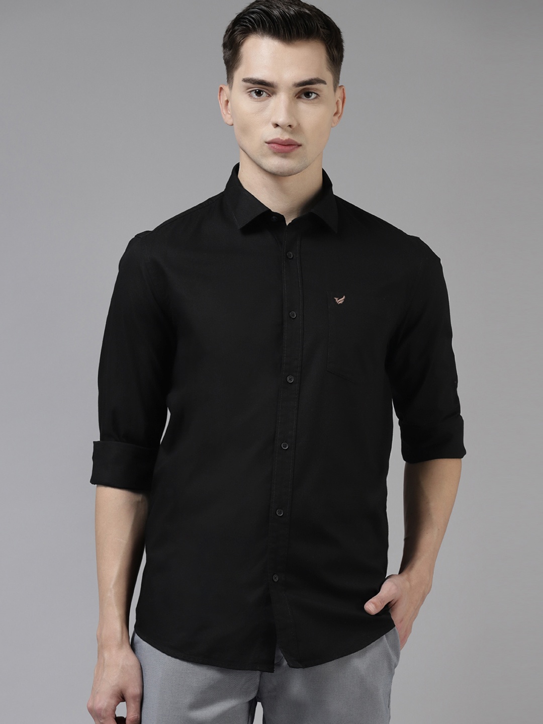 

Blackberrys Men Black Pure Cotton Solid India Slim Fit Casual Shirt