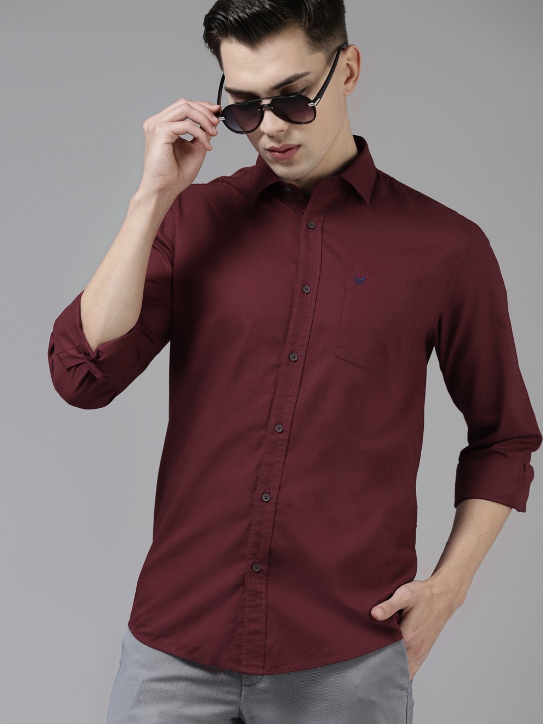 

Blackberrys Men Maroon Pure Cotton Solid India Slim Fit Casual Shirt