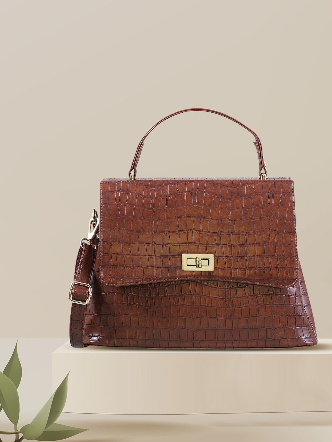 

Bellissa Brown Animal Textured Structured Satchel