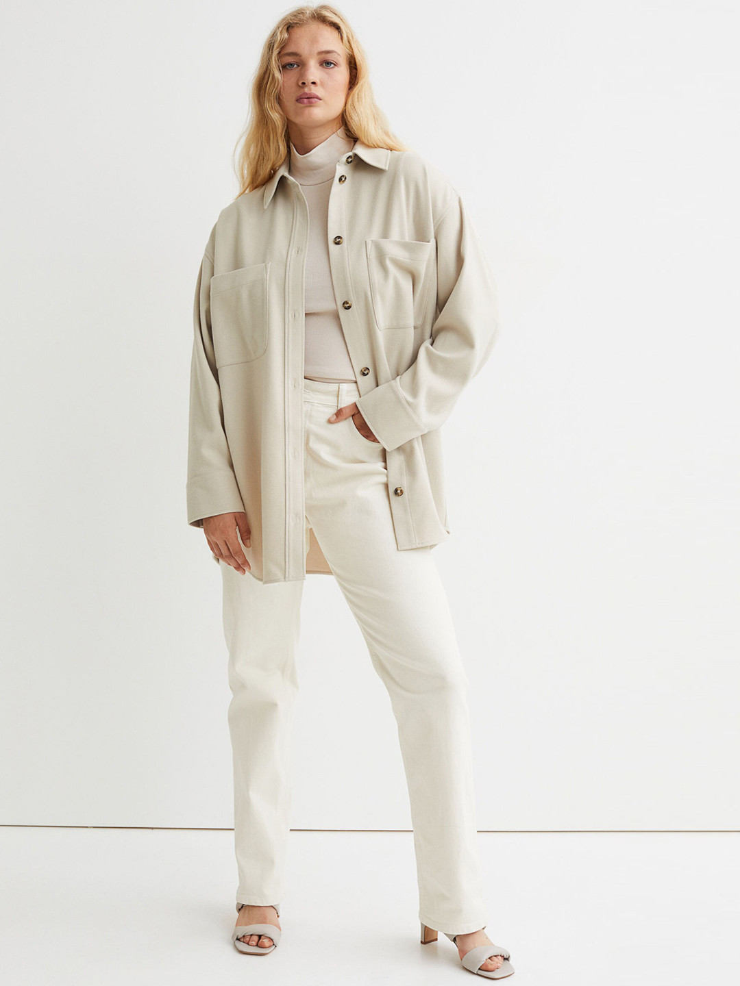 

H&M Woman Twill shirt jacket, Beige