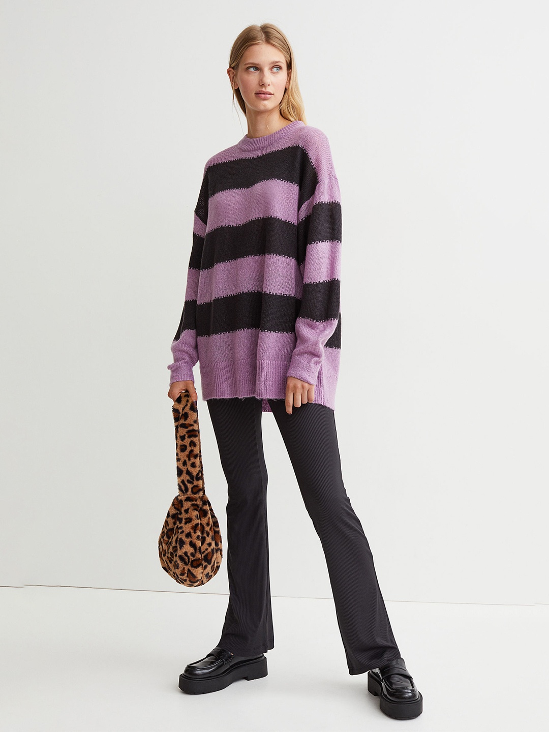 

H&M Women Black & Purple Acrylic Knitted Jumper