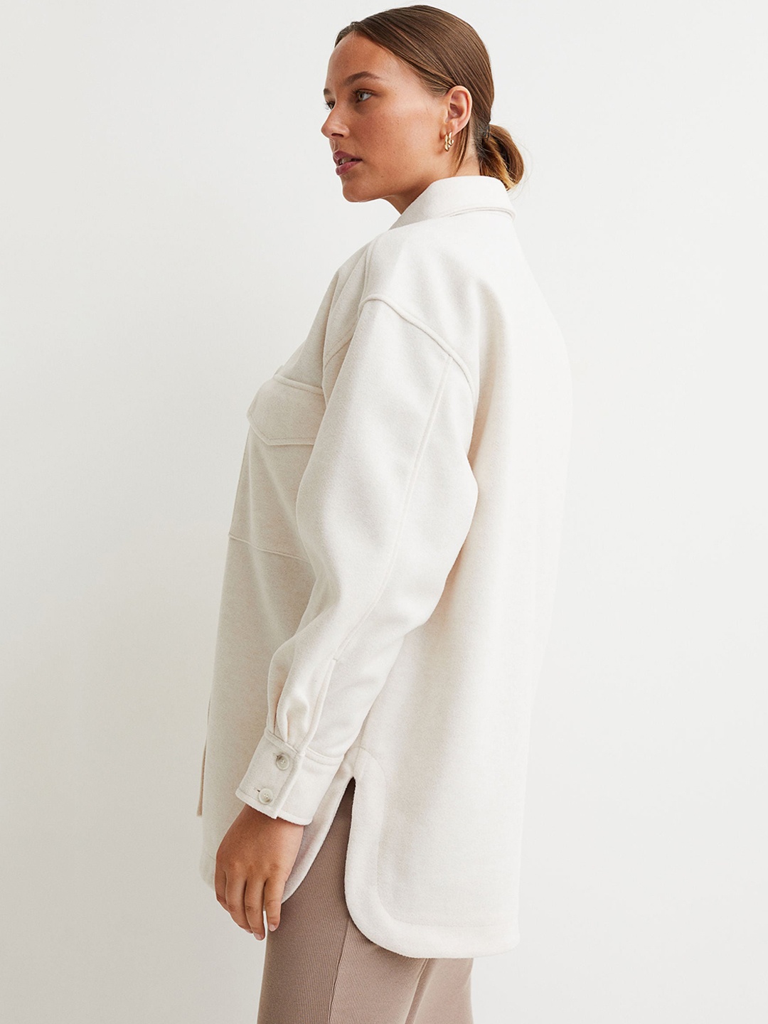 

H&M Women White Fleece Shirt Jacket