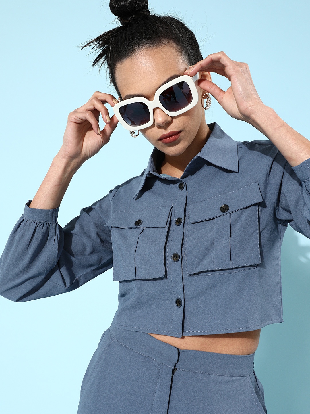 

MISH Blue Culottes & Fitted Crop Shirt Co-Ord Set