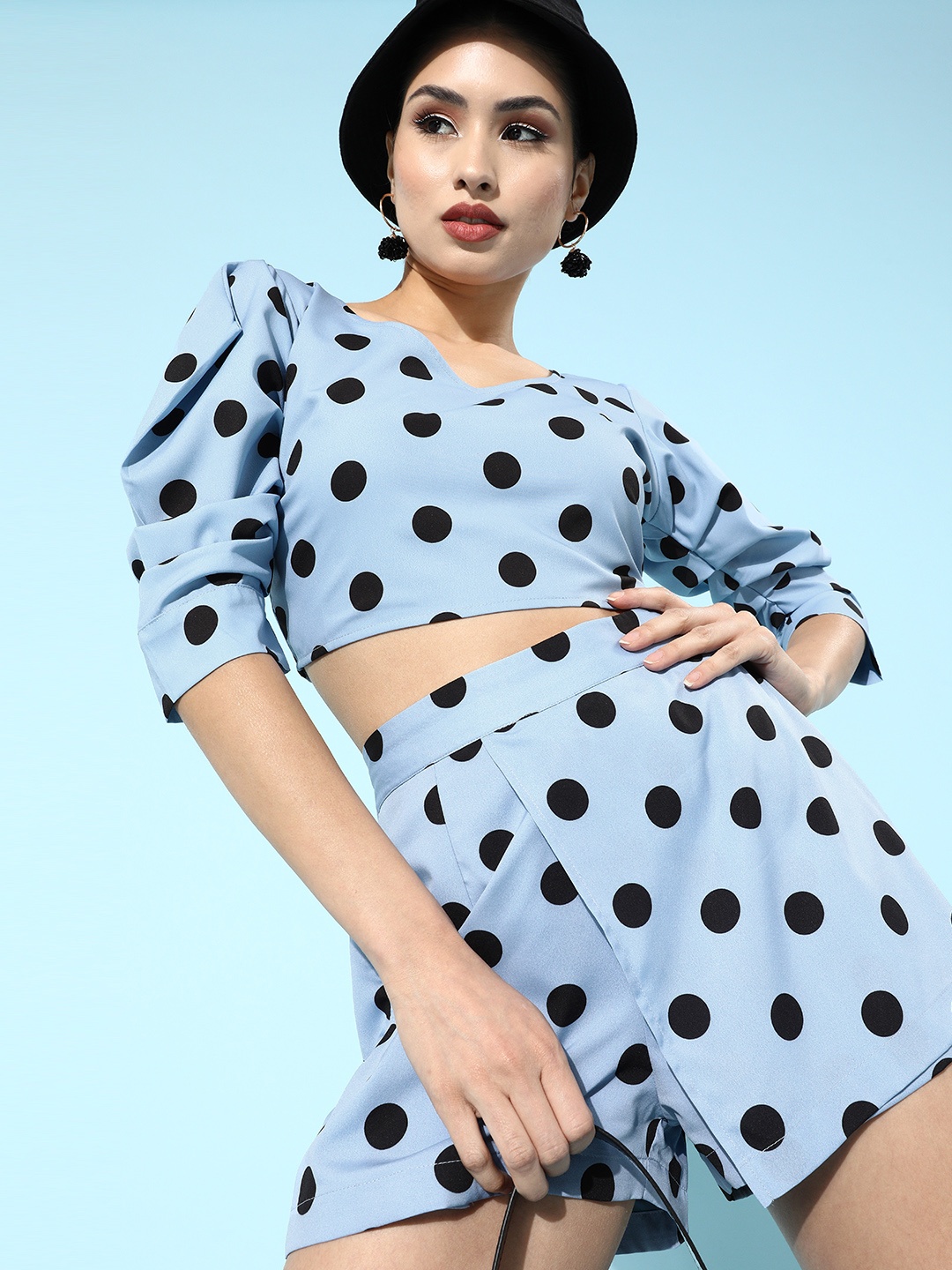 

MISH Blue & Black Shorts & Fitted Crop Top Co-Ord Set