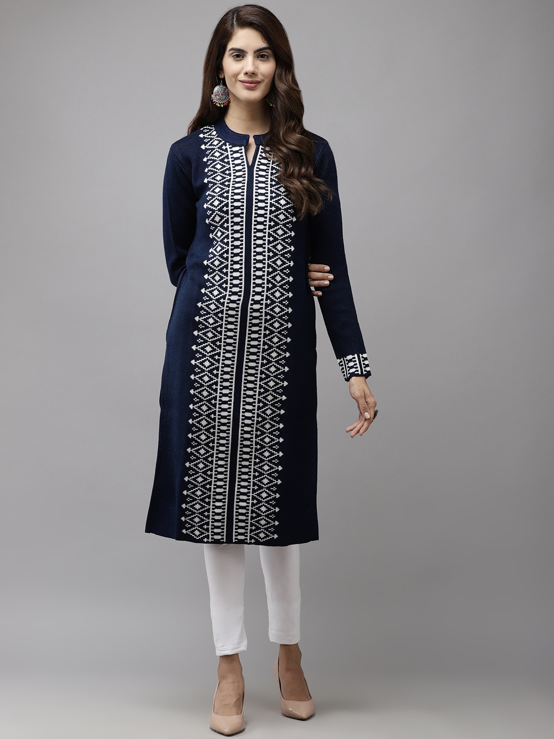 

Cayman Women Navy Blue & White Acrylic Kurta