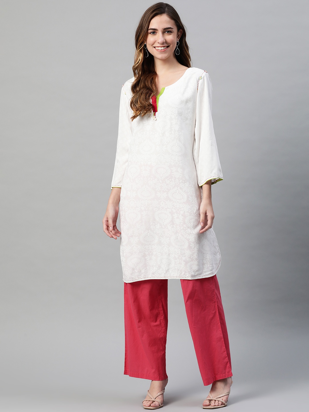 

Lakshita Women White Ethnic Motifs Thread Work Kurta