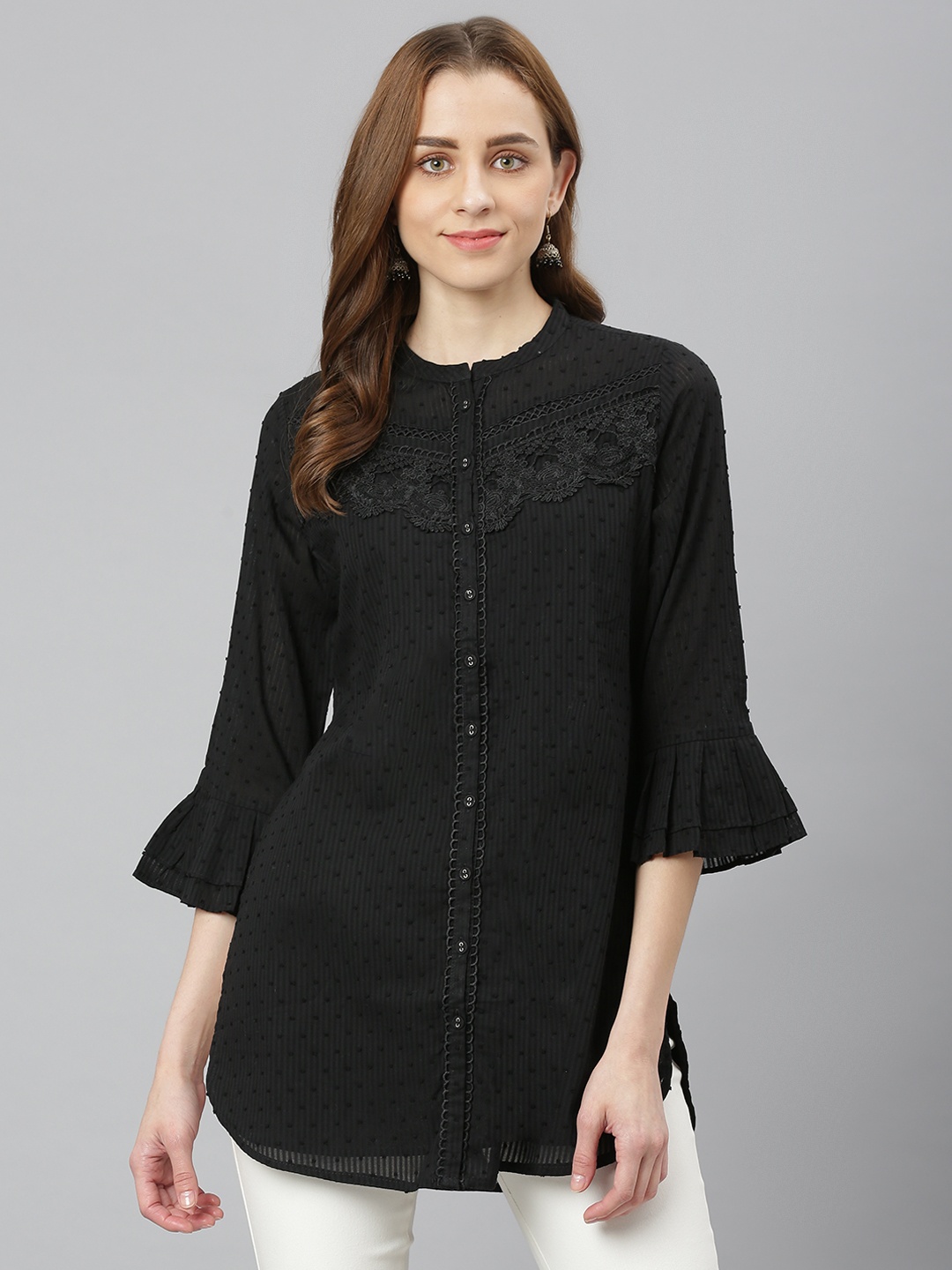 

Lakshita Women Black Floral Woven Design Pure Cotton Kurti