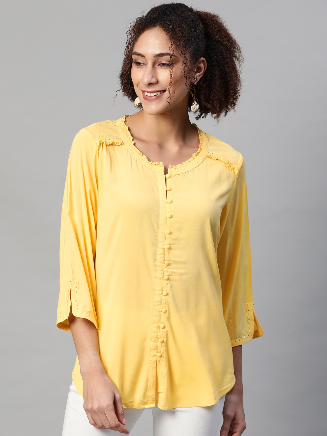 

Lakshita Yellow Solid Kurti