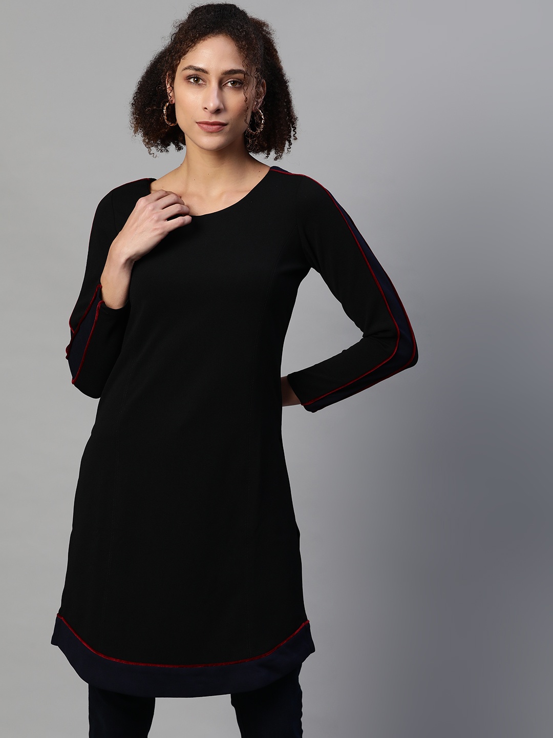 

Lakshita Black Woven Design Kurti