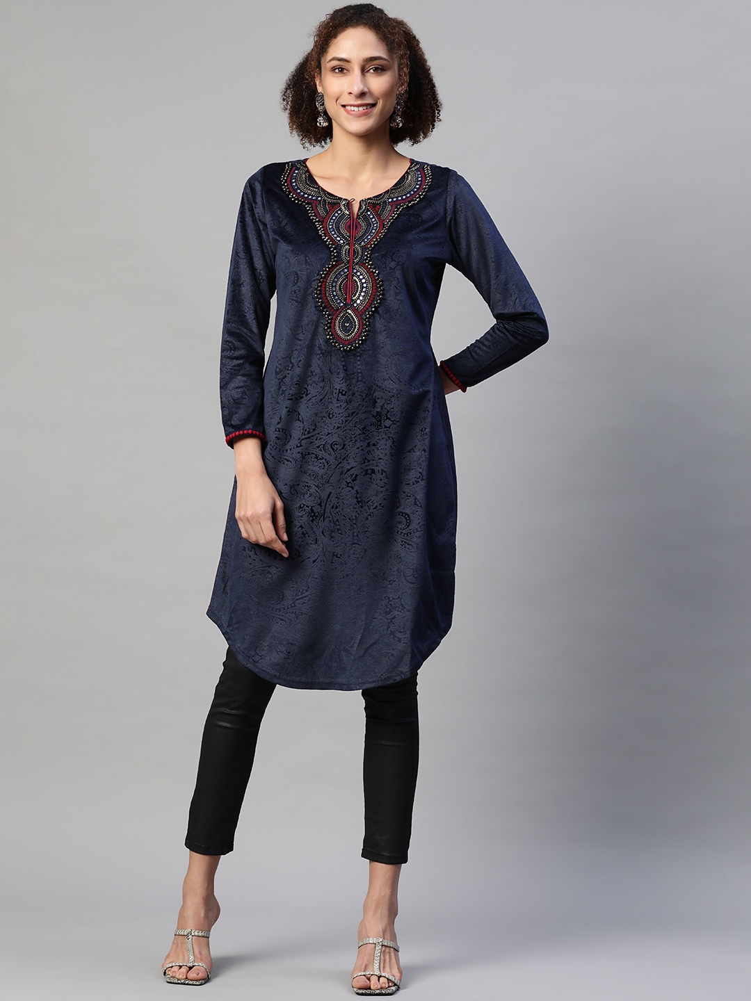 

Lakshita Women Navy Blue Embroidered Kurta