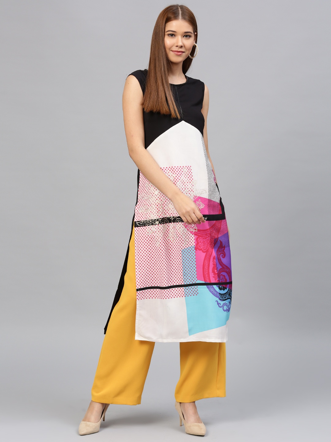 

W Women Off-White Printed Straight Kurta