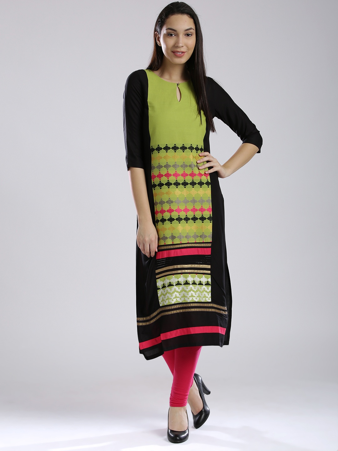 

W Women Green Woven Design Straight Kurta