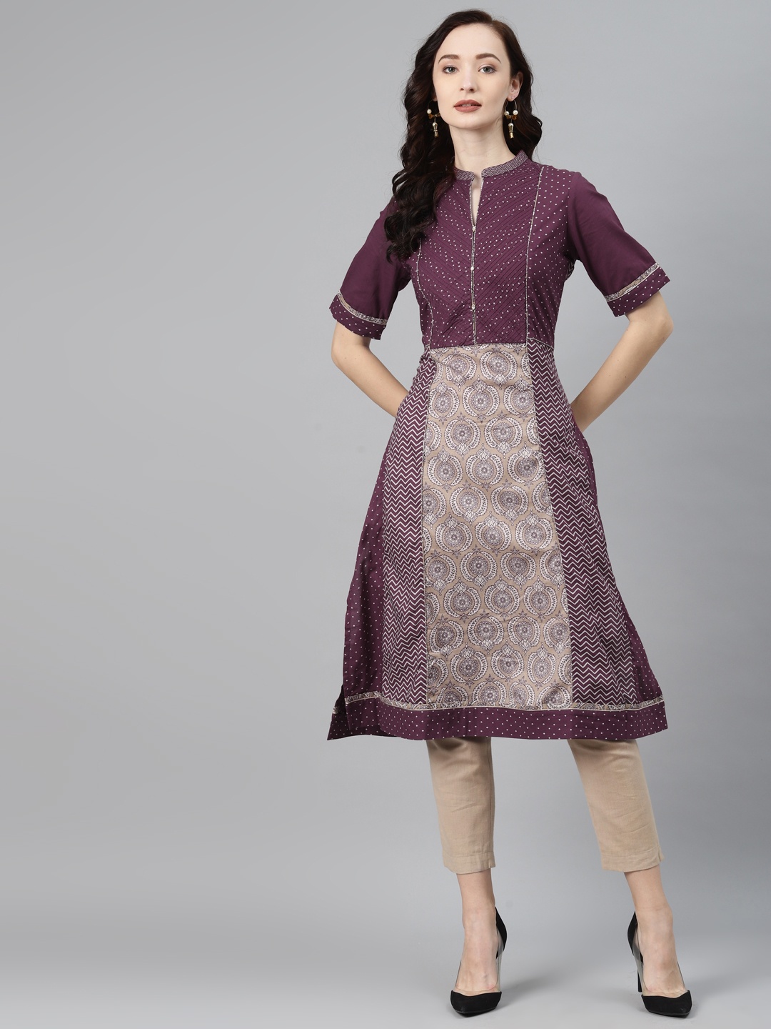 

Lakshita Women Purple Ethnic Motifs Printed Cotton Kurta